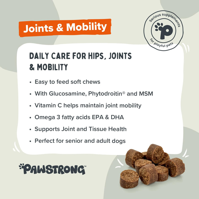 Joints & Mobility Soft Chew Dog Supplements - Daily Care for Hips, Joints and Mobility with Glucosamine, Phytodroitin, MSM, Vitamin C, Omega 3 EPA & DHA – 60 Soft Chews 60 Chews