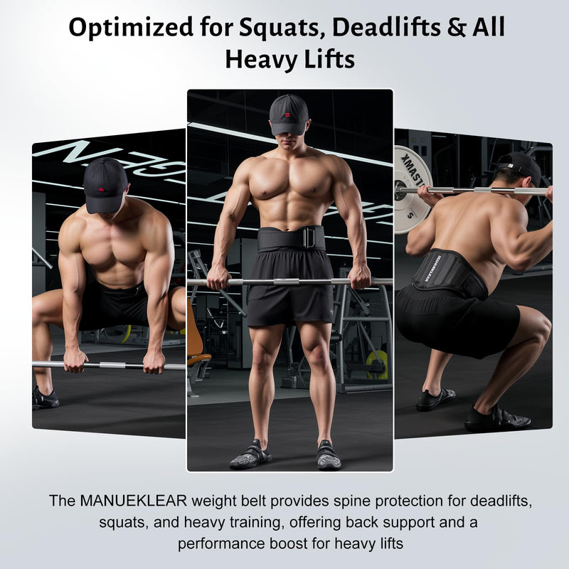 MANUEKLEAR Gym Weight Lifting Belt Weight Lifting Workout Weightlifting Powerlifting Belt for Men Women - 7.5inch - Bodybuilding Fitness Back Support for Cross Training, Squats, Lunges L（34-40 inches) Black
