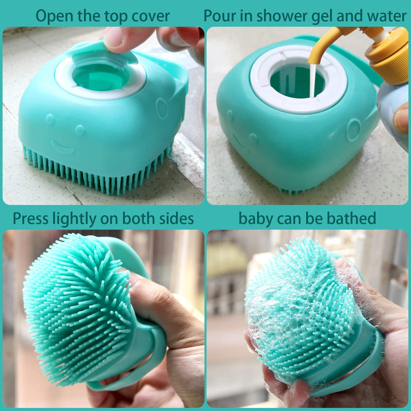 Dog Bath Brush, Pet Massage Brush Shampoo Dispenser, Soft Silicone Brush Rubber Bristle for Dogs and Cats Shower Grooming Blue - BeesActive Australia