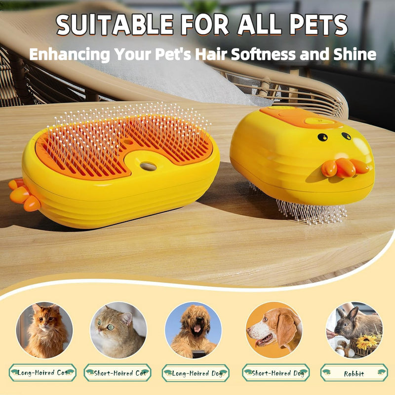 3-in-1 cat brush with steam for pet care, cat steam brush with spray for long and short-haired cats and dogs, self-cleaning dog brush with steam pets with water tank yellow - BeesActive Australia