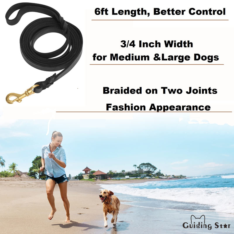 Guiding Star Leather Dog Leash 6ft, Dog Leashes for Large Dogs Heavy Duty, Soft Braided Handmade Leather Training Leash for Large & Medium Dogs (6ftx3/4inch, Black) 6ft x 3/4 inch - BeesActive Australia