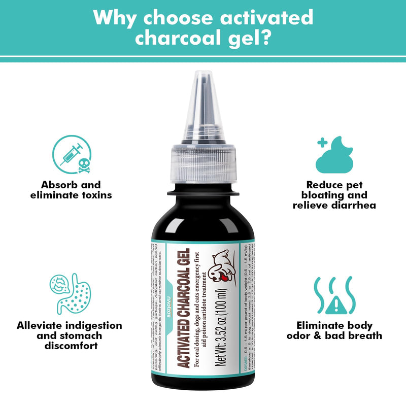 100 ml Activated Charcoal Gel for Dogs for Poisoning, Dog First Aid Activated Charcoal, Ready Rescue for Dogs, Quickly Absorbs Toxins, Supports Diarrhea & Gas Relief - PawsPlanet Australia