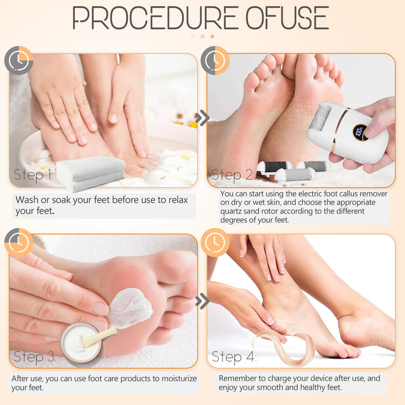 Electric Foot File and Callus Remover, Rechargeable Pedicure Device with Multiple Heads for Dry Rough Feet Care, Home Use Foot Grinder Tool - BeesActive Australia