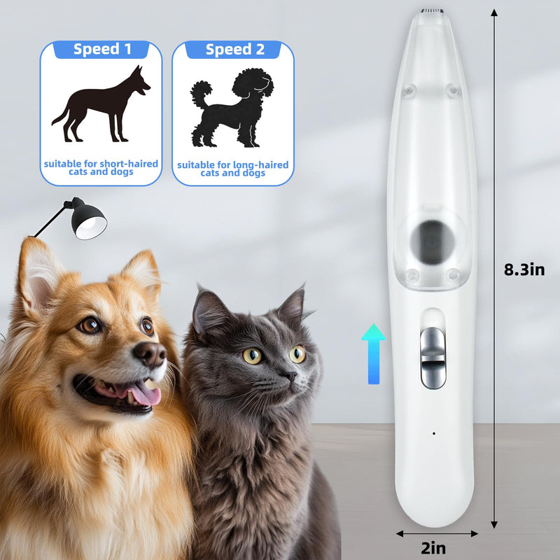 Dog Paw Trimmer for Grooming - Quiet, Rechargeable Pet Paw Trimmer for Dogs and Cats with Light, Hair Suction, Dual-Speed Ceramic Blades - Safe & Precise Cat Paw Trimmer for Small Areas - BeesActive Australia
