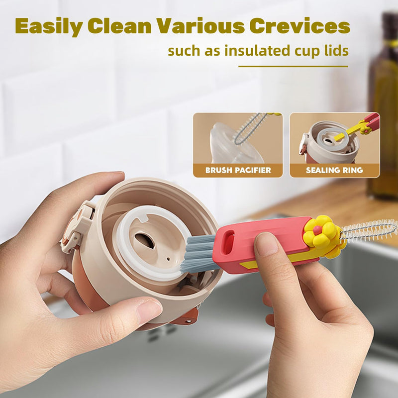 3 in 1 Cup Lid Cleaning Brush, 3 in 1 Multifunctional Cleaning Brush Portable Cup Lid Cleaner for Bottle Gap Tight Spaces Cup, Portable Cup Lid Cleaner with Brush, 3 Pcs 3pcs Multicolor - BeesActive Australia
