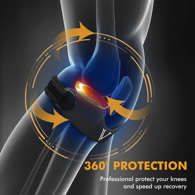 Silicone Patellar Tendon Support Strap 2-Pack, Knee Brace for Women Men, Adjustable Non-Slip Patella Band Support (Black) Black - BeesActive Australia