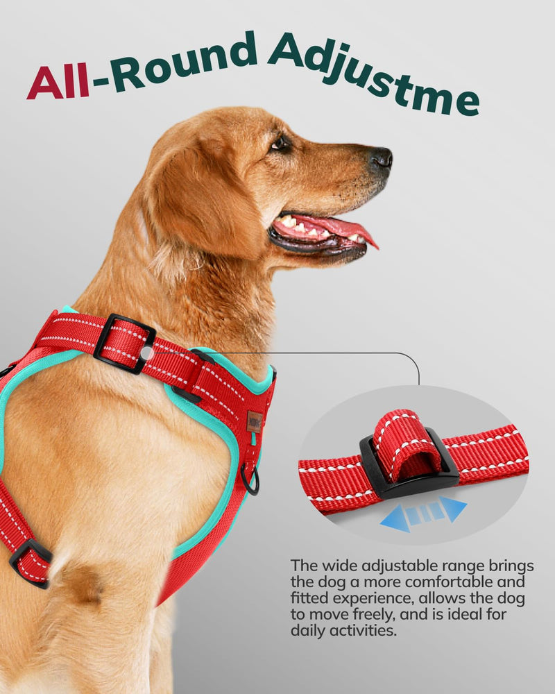 MIDOG Dog Harness, No-Pull Pet Harness and Leash Set for Small Medium Large Dogs Walking, No Choke Front Clip Dog Reflective Harness, Adjustable Soft Padded Pet Vest with Easy Control Handle (Red,L) Red - BeesActive Australia