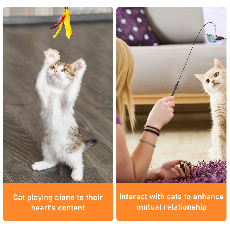 Cat Feather Toys, 10PCS Cat Toys with Super Suction Cup, Detachable 2PCS Cat Wand Toys & 6PCS Replacement Teaser Refills with Bell, Interactive Cat Toy for Indoor Cats Kitten Play Exercise Set B - BeesActive Australia