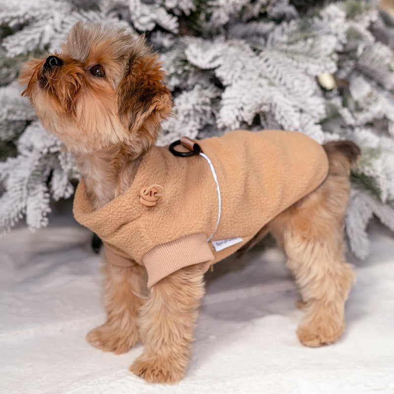 Fleece Puppy Sweater,Warm Pullover Fleece Dog Jacket with D-Ring,Winter Small Dog Sweater Coat,Cold Weather Dog Clothes for Small Dogs Teacup Dog Chihuahua Yorkie Boy or Girl-Light Brown S Small for 2.2-4.5 lbs Light Brown - BeesActive Australia