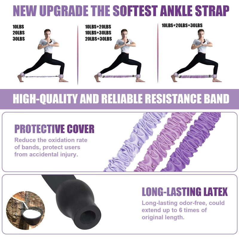 Ankle Resistance Bands with Cuffs, Ankle Weights for Leg Butt, Ankle Resistance Band for Kickbacks Hip Fitness Training, Glutes Workout Equipment 【Entry Level】-10-30LB-A SET-PURPLE