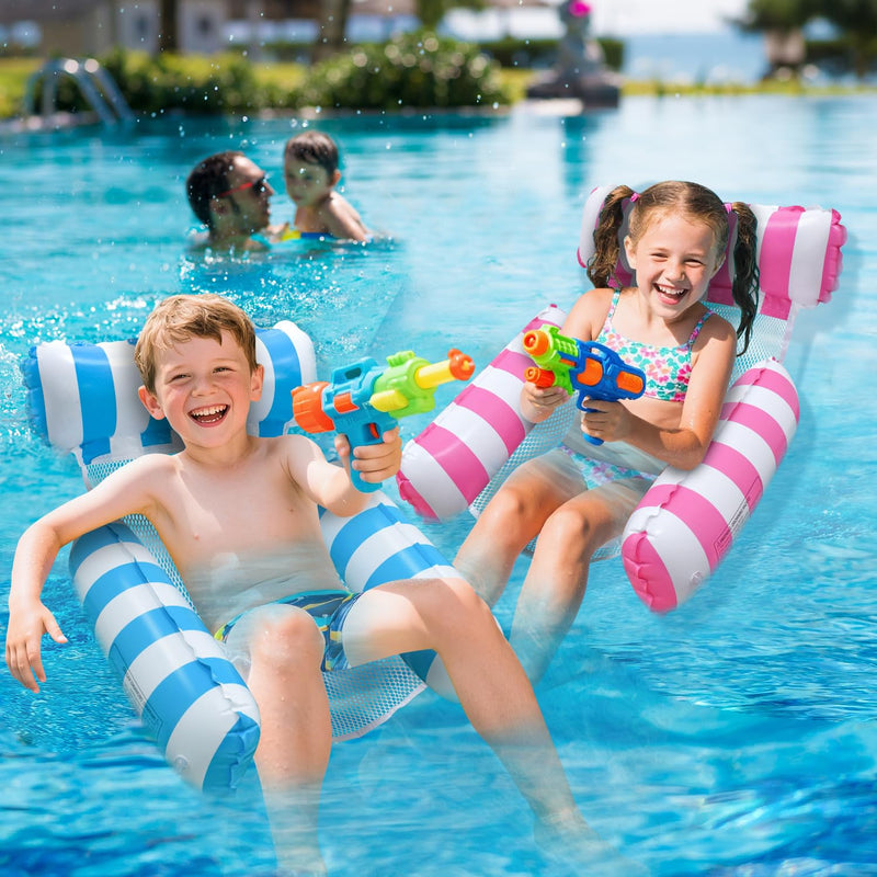 Pool Floats Kids, Meegoo Pool Lounge Chairs 3 Tubes Floaties Water Hammock Inflatable Pool Toys for Kids Ages 8-12 for Summer Party Beach Vacation Essentials Blue Rose Red-2 Pack