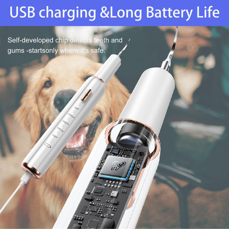 Dog Plaque Remover for Teeth, 7Pcs Teeth Cleaning Kit, Rechargeable Ultrasonic Pet Tartar Remover for Calculus and Teeth Stains, 5 Cleaning Modes with LED Light, IPX6 Waterproof Dental Care Kit