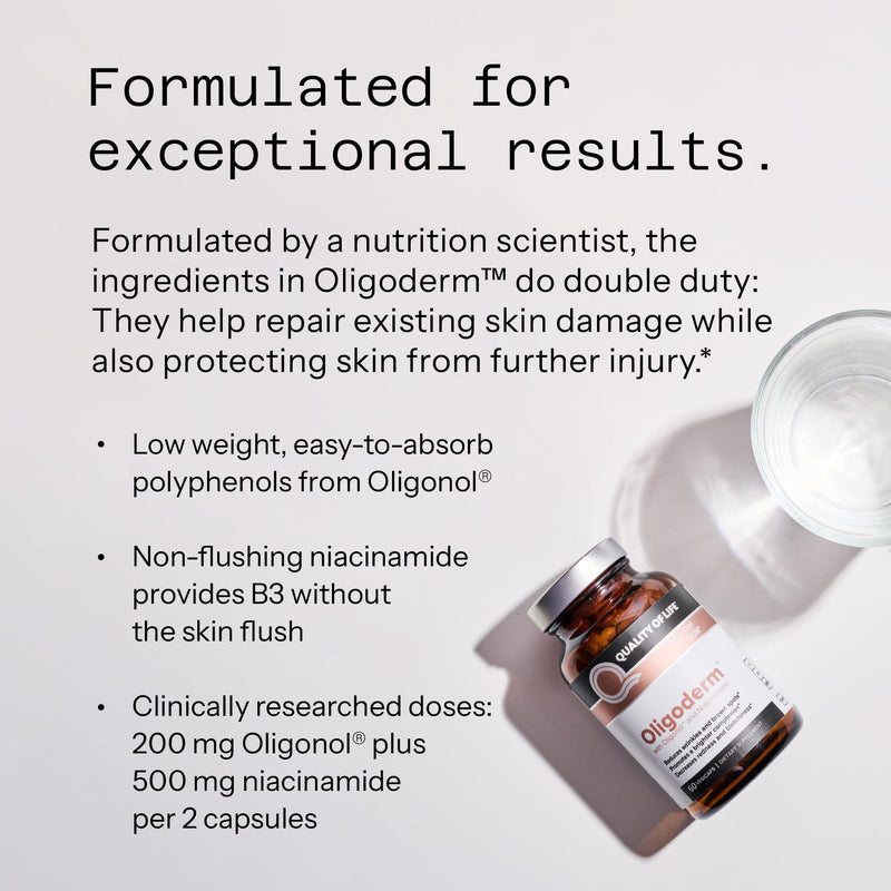 Quality of Life Oligoderm, Premium Skin Support Supplement Featuring Oligonol and Niacinamide - 60 Capsules (Pack of 2) 60 Count (Pack of 2)