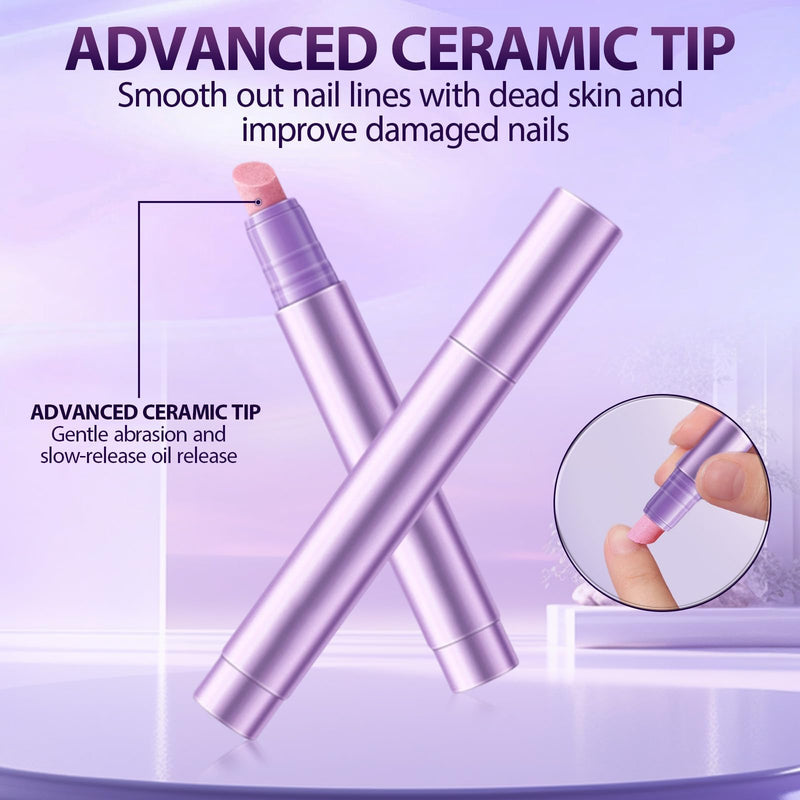 5Pcs Ceramic Cuticle Oil Pusher Pen, 2-in-1 Ceramic Cuticle Pushers Pusher & Oil Pen, Nail Care Pens for Manicure & Pedicure, Hangnails, Dry & Damaged Nails (Purple) Purple - BeesActive Australia
