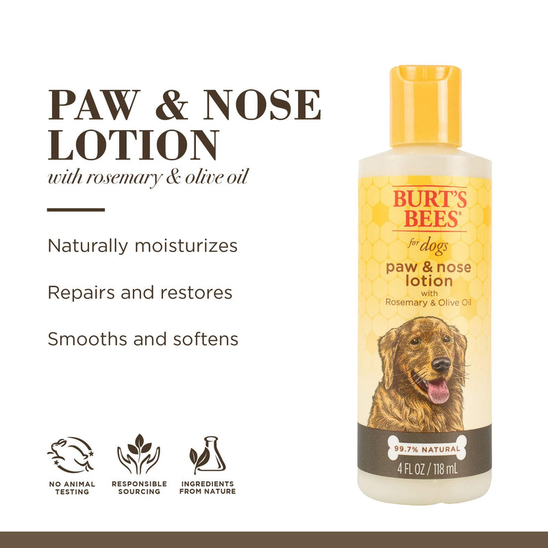 Burt's Bees for Pets for Dogs All-Naturally Derived Paw & Nose Lotion with Rosemary & Olive Oil - Best Treatment for All Dogs and Puppies With Dry Nose and Paws, 4 Oz - 2 Pack 4 Fl Oz (Pack of 2) - BeesActive Australia