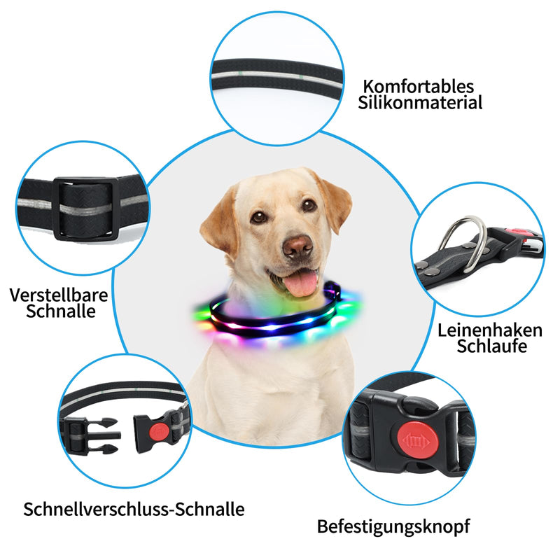 Aisuowa LED light dog collar, USB rechargeable dog collar, luminous, waterproof luminous collar for dogs and cats, 12 lighting modes collar for small, medium and large pets, M - BeesActive Australia