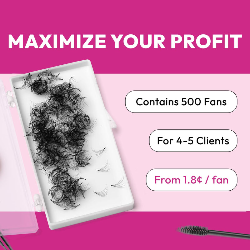 500 Promade Fans | 5D 0.07 Size 12mm Curl D | Eyesy Eyelash Extension Premade Lashes Volume Lash Extensions Pro Made Fans Eyelash Extensions Pestanas Pelo A Pelo False Eyelashes 5D 0.07 D 12 mm - BeesActive Australia