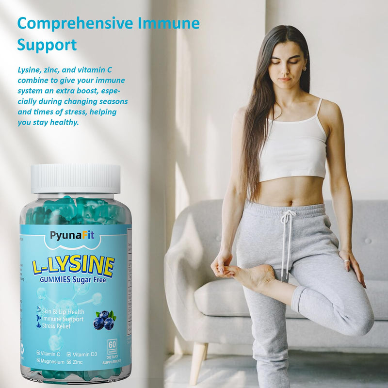 L-Lysine Gummies 1000mg, 5 in 1 Extra Strength for Immune Support, Skin & Lip Health, Chewable Lysine Supplement for Kids Adults, 60 Count