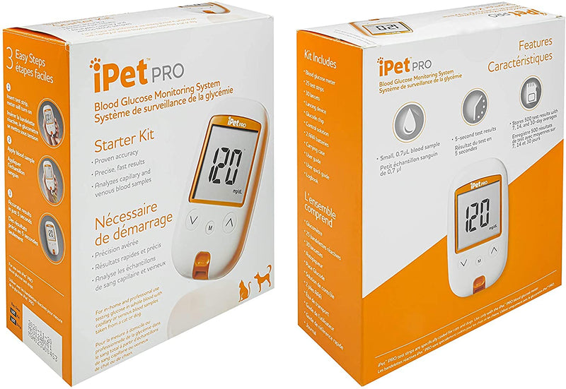 iPet PRO Blood Glucose Monitoring System Designed for Dogs & Cats| Includes Meter, 2 AA Batteries, User Guide, Log Book, 25 Test Strips, Control Solution, Lancing Device, 30 28G Lancets, Carrying Case Blood Glucose Meter Kit - PawsPlanet Australia