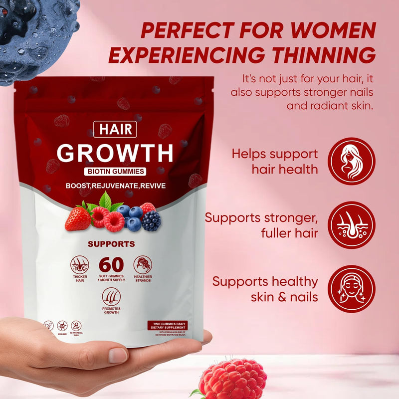 Hair Growth Vitamins Gummies for Black Women, Hair Growth & Strength, Promote Hair Strength & Growth with Biotin Collagen & Botanical Extracts, Delicious Berry Flavor, 60 Count