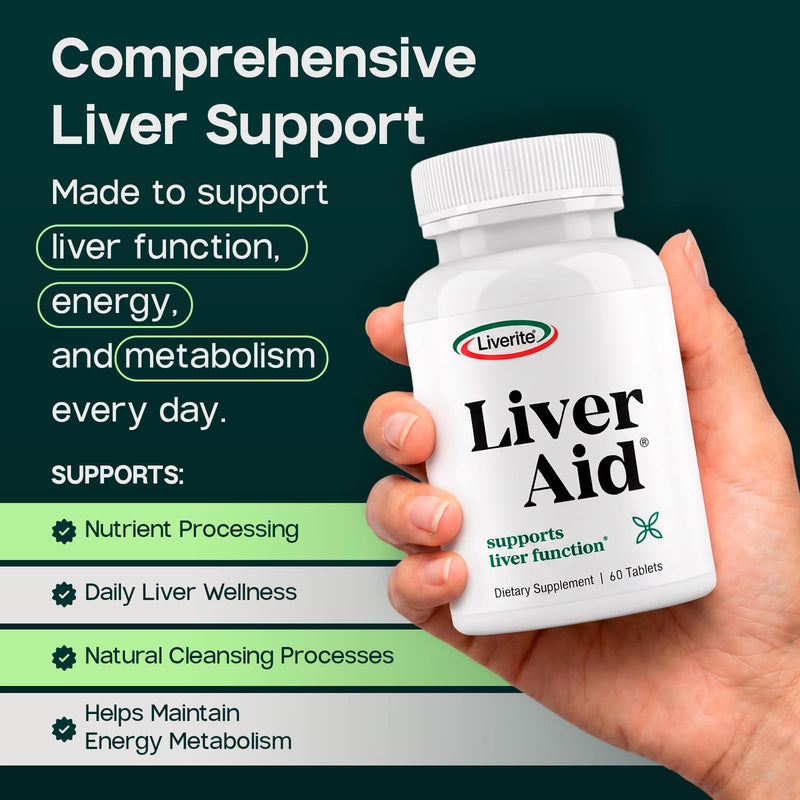 LIVERITE Liver Aid - Liver Support Supplement - 60 Tablets | Science-Based Liver Formula with Choline, Amino Acids, Phosphatidylcholine & Vitamin B12 for Liver Function & Energy Support 60 Count (Pack of 1)