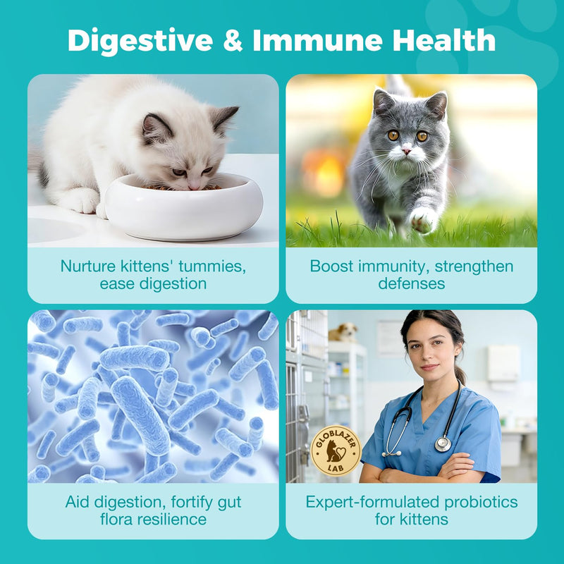 Cat Probiotics，Veterinary-Formulated Kitten Probiotics with Colostrum - 30 Count Individual Packets,Diarrhea Relief, Immune & Digestive Health Support for Kittens Kitten Formula