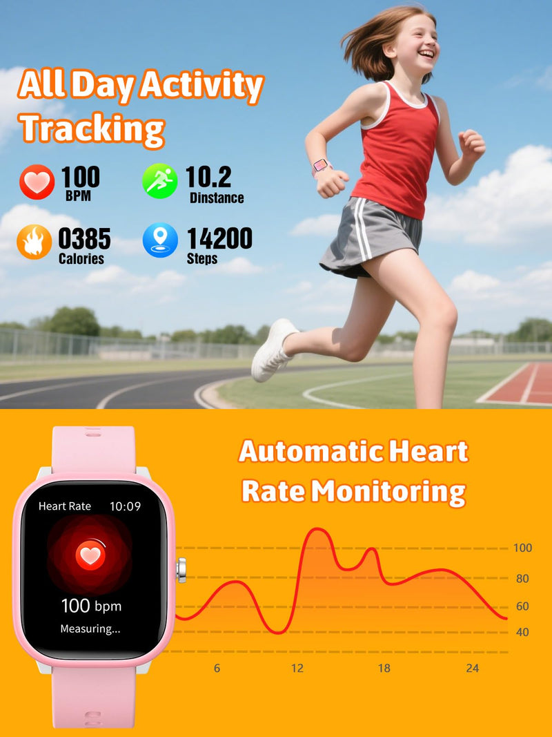Kids Smart Watch for Boys Girls, Fitness Tracker with Heart Rate Sleep Monitor, 1.83" Touchscreen with 12 Puzzle Games, Waterproof Activity Tracker Pedometer for Android iPhone (Purple) Purple - BeesActive Australia
