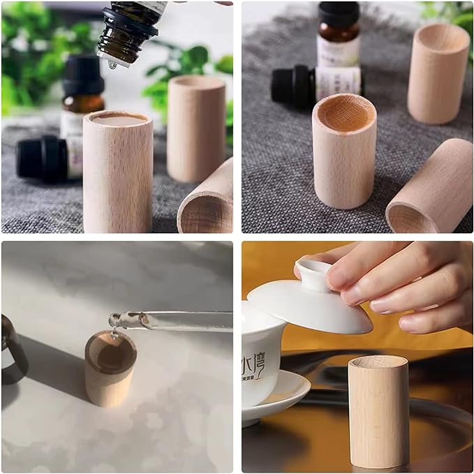 ZHEJIA Aroma Dish, Wooden, Set of 4, Aroma Diffuser, Wood Grain, Aroma Stone, Portable, Car Use, Meditation, Air Freshener, Aroma Oil - BeesActive Australia
