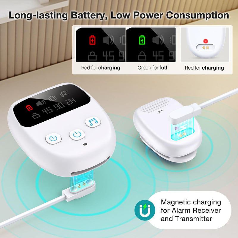 Wireless Bedwetting Alarm for Boys and Girls, Rechargeable Enuresis Alarm with 3 Modes & Timer, Waterproof & Reusable Sensor, Highly Sensitive Bed Wetting Solutions for Elderly, Kids, Grey