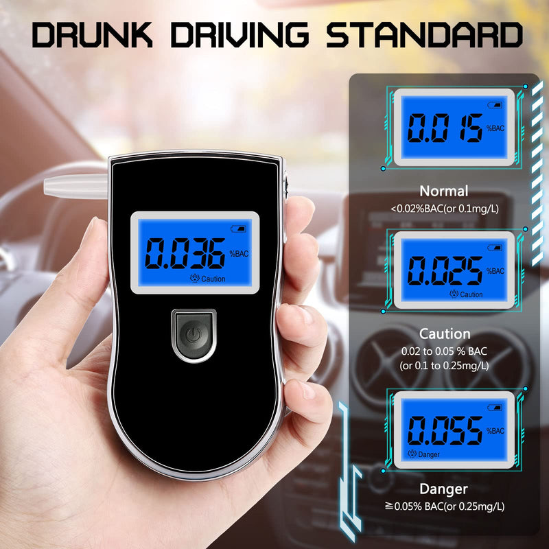 Alcohol Breathalyzer, Professional Grade Accuracy Alcohol Breath Tester for BAC Testing, Portable Blood Alcohol Tester with 20 Mouthpieces & Digital Blue LCD Display for Personal Home Use Black - BeesActive Australia