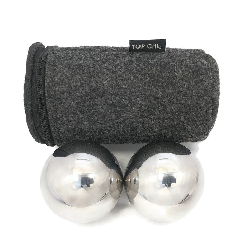 Top Chi 2.3 lb. 2 Inch Solid Stainless Steel Baoding Balls with Carry Pouch. Non-Chiming Chinese Health Balls for Hand Therapy, Exercise, and Stress Relief Large 2.3 Pound 2 Inch