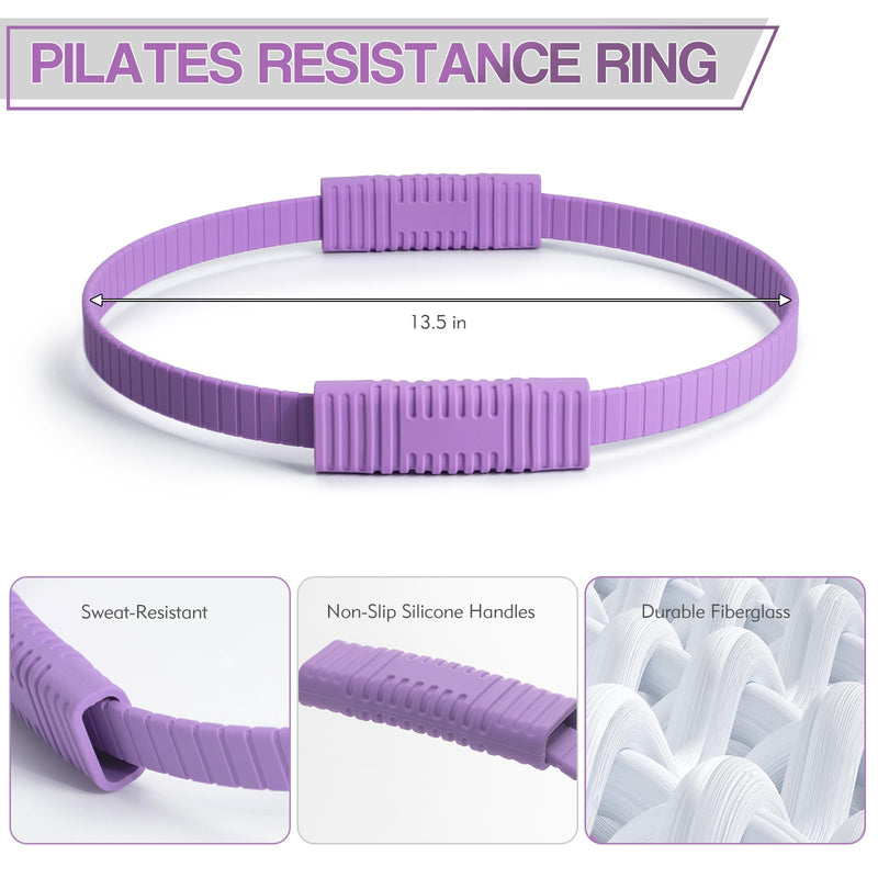 Pilates Ring Circle, 13.5" Magic Circle Ring for Women, Flexible Resistance Exercise Equipment for Toning Thighs, Legs, Arms & Core Purple