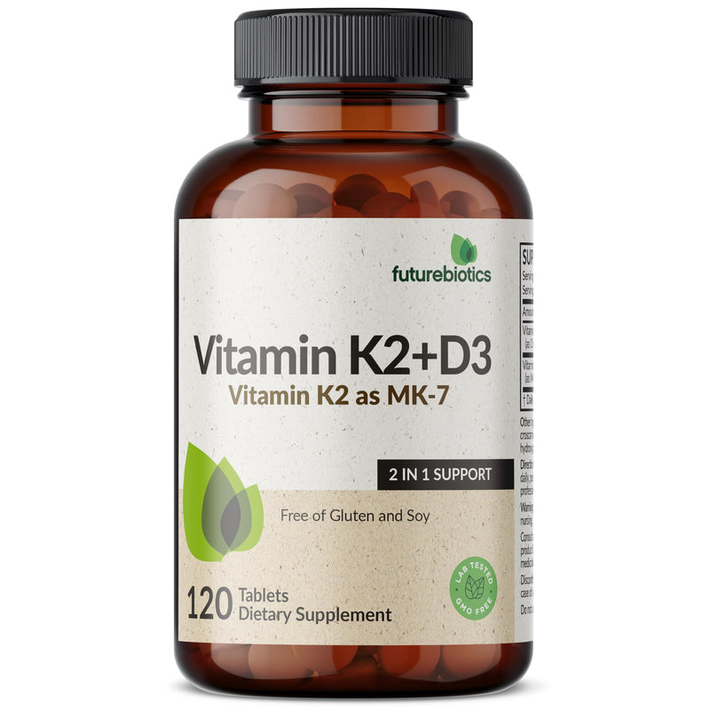 Futurebiotics Vitamin K2 with D3, 2 in 1 Support, 5000 IU Vitamin D3 & 90 mcg Vitamin K2 MK-7 Non-GMO, 120 Tablets 120 Count (Pack of 1)