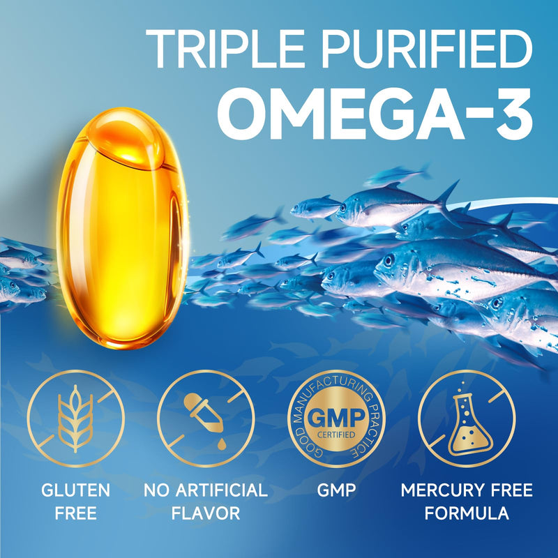 ZEBORA Triple Strength Omega-3 Fish Oil 2000mg with Vitamin E, 120 Softgels | Ultra High Potency EPA, DHA, and DPA Fatty Acids, Supports Brain, Eye, Skin, and Immune Health, Non-GMO Formula 120 Count (Pack of 1)
