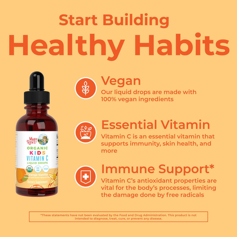 MaryRuth Organics USDA Organic Kids Vitamin C Drops | Vegan Vitamin C Immune Support Supplement for Ages 4-13 | Immune Support & Overall Health | Vitamin C from Organic Acerola Fruit Extract | 2oz - BeesActive Australia