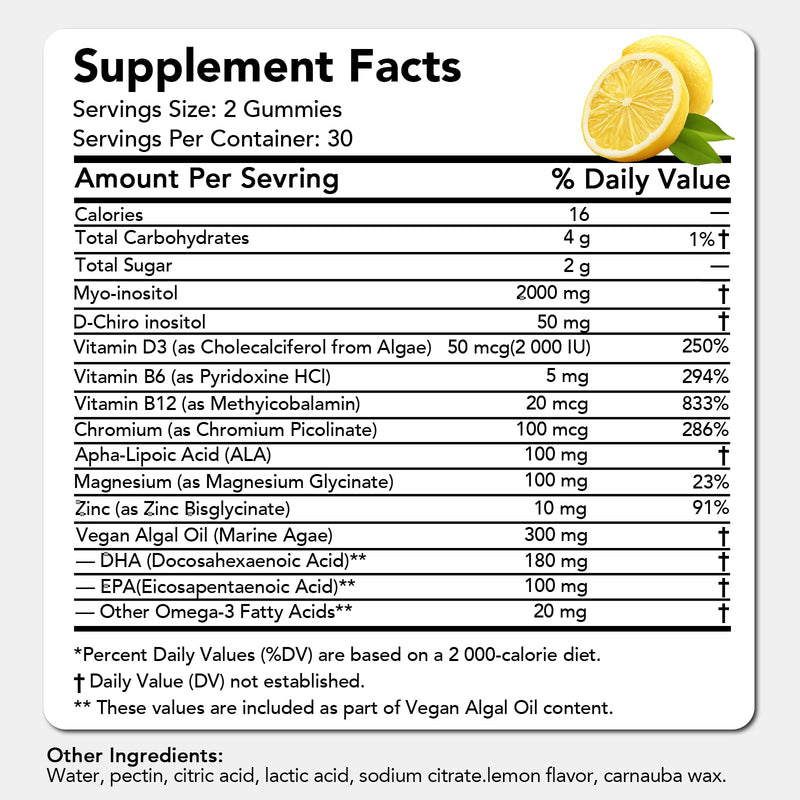 Myo & D-Chiro Inositol Gummies for Women – 40:1 Ratio Hormone Balance & Fertility Support with ALA, Vitamin D3, B12 & Chromium – Lemon Flavor Inositol Supplement for Women – 60 Gummies 1 Pack 60 Count (Pack of 1) - BeesActive Australia