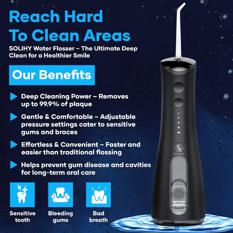 Cordless Water Flosser, Water Dental Flosser, Rechargeable Irrigation Cleaner,4 Modes Portable Water Flosser with 5 Nozzles, Water Flossers for Teeth, Dental Tools (Black) Black