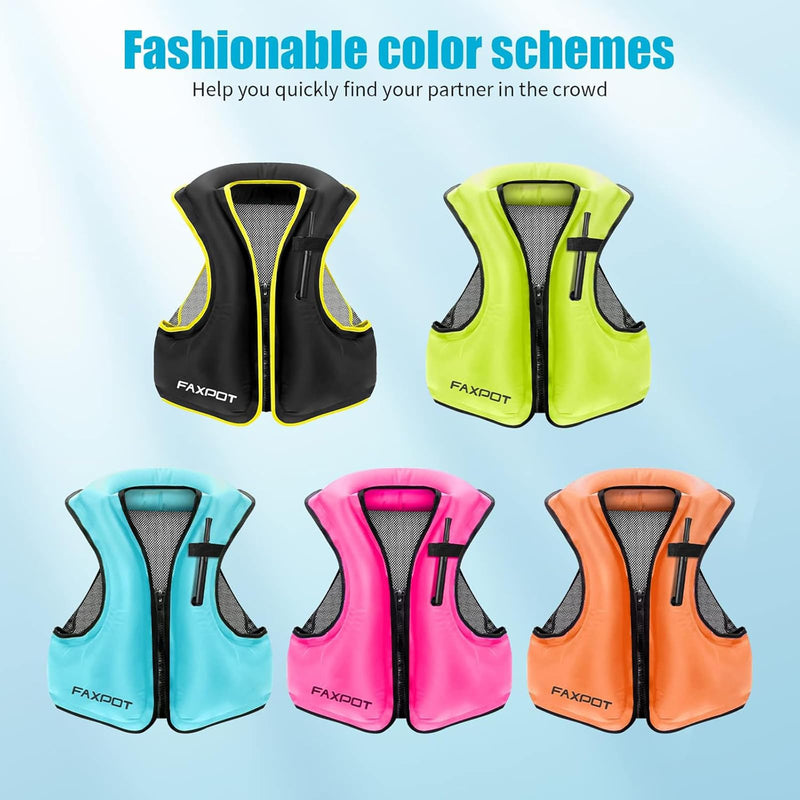Inflatable Snorkel Vest Adult, Snorkeling Vest for Men & Women, Portable Inflatable Swim Vest Jacket, for Snorkeling/Kayaking/Swimming/Boating Black Large-X-Large