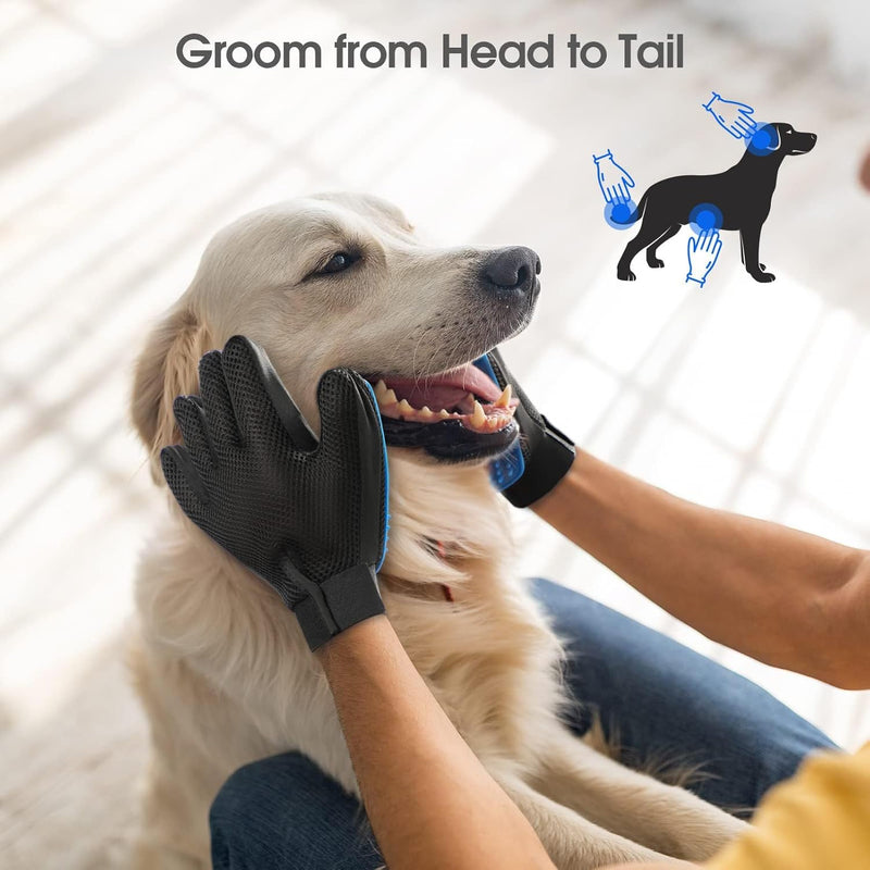 pet grooming gloves-Massage Grooming Gloves Brush for Pet-Perfect For Dogs & Cats with Long & Short Fur - 1 Pair (Both-Hands), Blue - BeesActive Australia