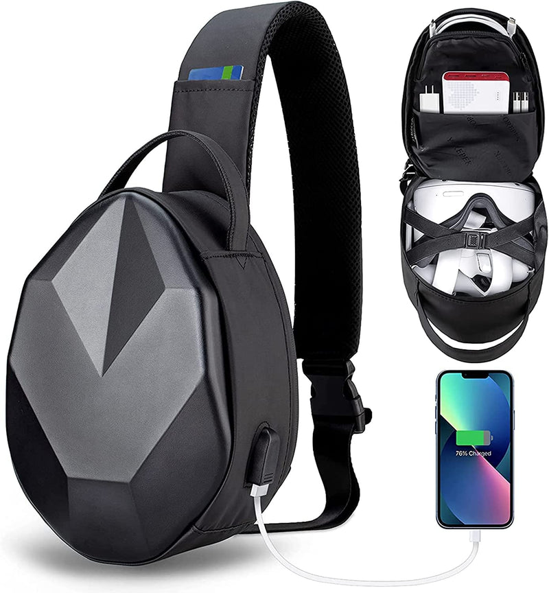 Carrying Case for Oculus Meta Quest 3/Quest 2/Vision Pro, Hard Crossbody Travel Bag for Meta Quest Pro Gaming Headset and Controllers, Lightweight VR Accessories with Portable USB Charging Port - BeesActive Australia