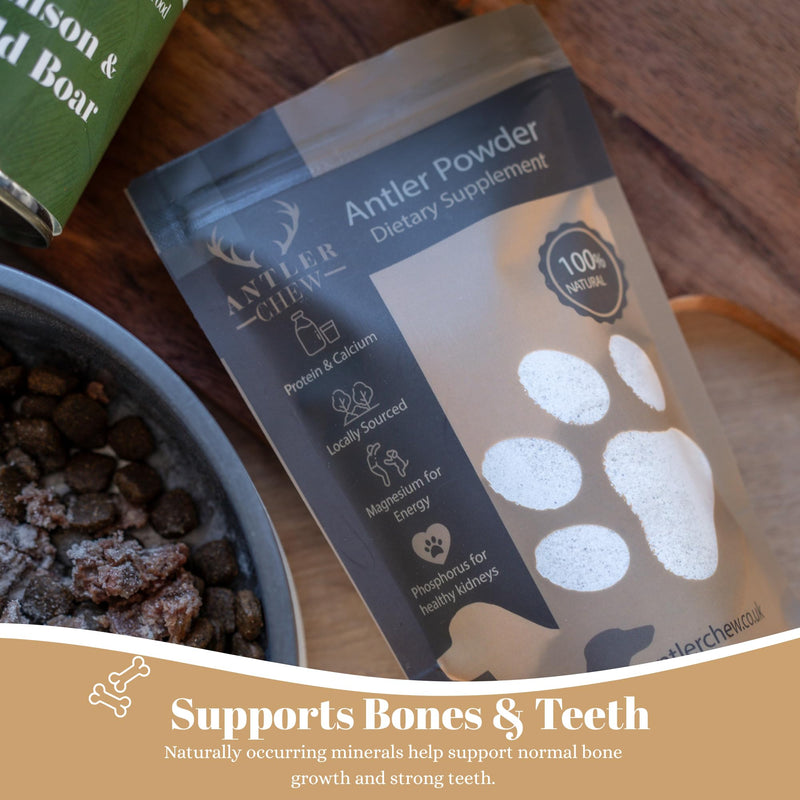 Premium Antler Powder for Dogs 150g | Natural Joint, Bone & Coat Supplement | Rich in Calcium, Phosphorus & Minerals | Grain-Free Hypoallergenic Dog Supplement | Healthy Support for All Breeds & Sizes