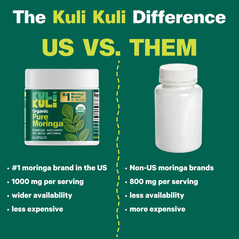 Kuli Kuli Organic Moringa Leaf Powder Capsules, 120 Count Superfood | Premium nutrient-dense moringa supplement delivers natural energy, vitality, and wellness support for everyday health 60 Count (Pack of 2)