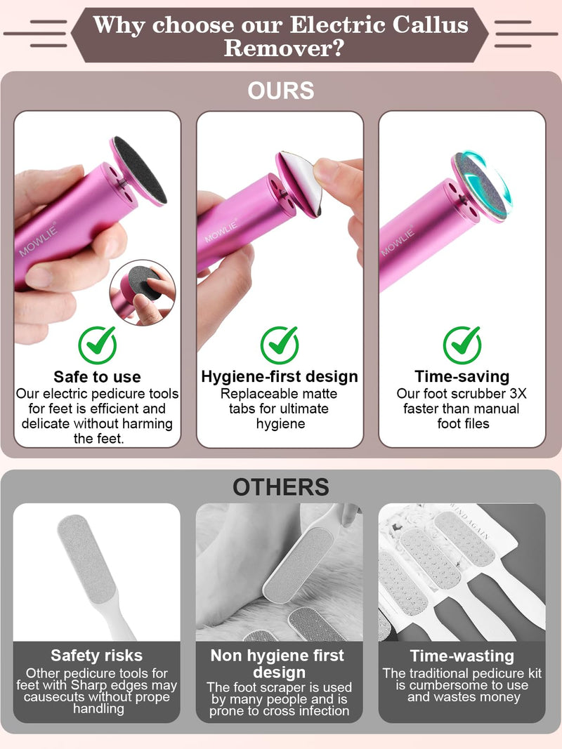 Electric Foot Callus Remover for Feet - Heavy Duty Pedicure Tool w/ 60 Grinding Discs Dead Skin Remover (Pink) Pink White - BeesActive Australia