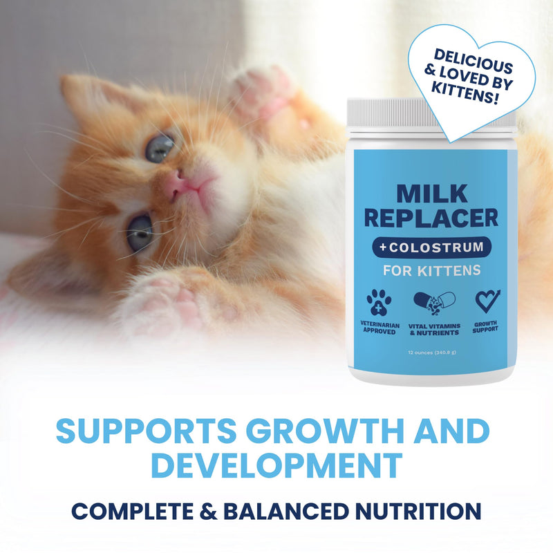 Under the Weather Kitten Milk Replacer Powder + Colostrum | Kitten Milk Replacement Formula | Nutrient-Rich Formula with Colostrum for Immune & Digestive Support – 12 oz Cat / Kitten Milk