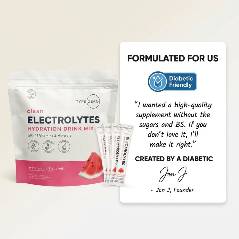 Type Zero Sugar Free Electrolyte Packets (Watermelon) 30 Stick Packs | Clean Hydration Powder Stick Packs with 14 Vitamins and Minerals