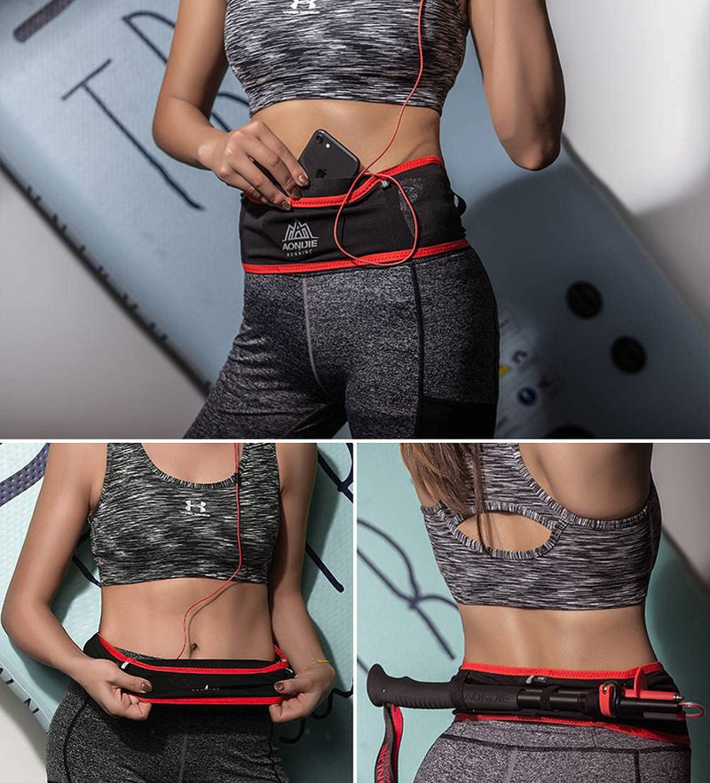 AONIJIE Running Belt Fanny Pack with 250ml Soft Water Bottle Flask for Women Men, Moisture Wicking Waist Pack Great for Marathon Climbing Jogging Cycling, for 6.8in Mobile Phone (Full Black: S/M) Full Black: S/M - BeesActive Australia