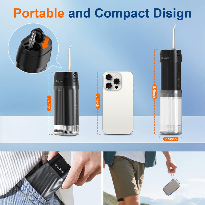 2026 New Portable Water Flosser for Teeth, 4 Modes & 4 Intensity Levels, Mini Small Design with Exquisite Travel Case, Removable Tank, IPX7 Waterproof, Cordless Dental Oral Irrigator (Black) Black