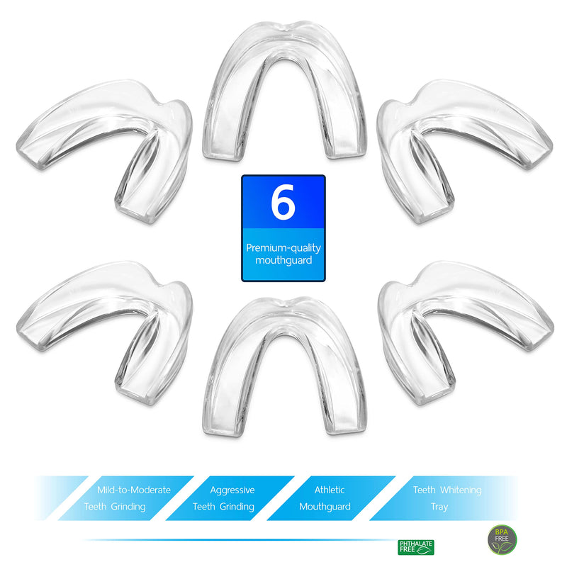 The ConfiDental - Pack of 6 Moldable Mouth Guard for Teeth Grinding Clenching Bruxism, Sport Athletic, Whitening Tray Old Black