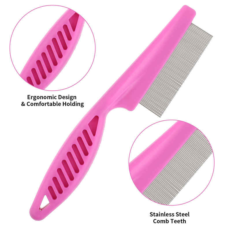 Pet Hair Comb Tear Stain Removal,2 Pack Multifunctional Pets Grooming Comb Kit 2 in 1 Dog Combs Stainless Grooming Massage Dual-Sided Comb for Knots Crust Floating Hair Tangle Fleas(Pink) Pink - BeesActive Australia