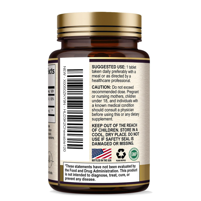Vitamin D3 K2 - 5000 iu Vitamin D3 Per Serving Vitamin K2 (MK-7) Complex for Immune Support - Natural Bone, Teeth & Muscle Health Support - Berry Chewable, Gluten Free, Bottled in USA - 120 Tablets
